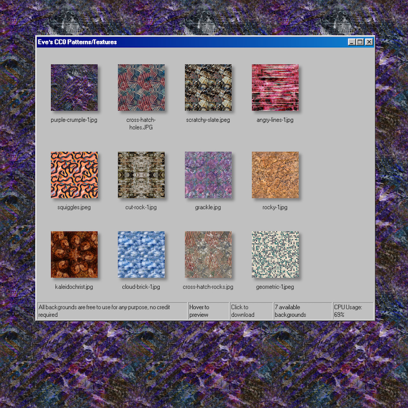 Screenshot of the Eve's Patterns Page